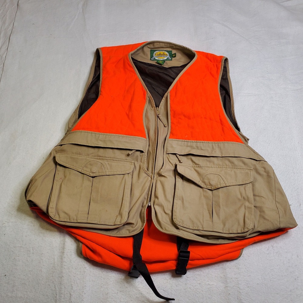 Cabelas Mens Hunting Vest Tan Orange Quilted Game Bag Pockets 2XL REG